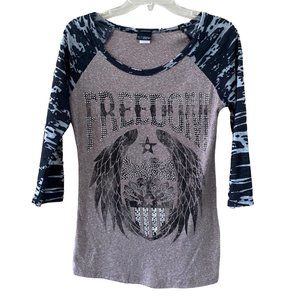 DAYTRIP Brown & Black Freedom Burnout Baseball Tee